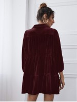 Velvet High Waist Shirt Smock Dress