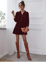 Velvet High Waist Shirt Smock Dress