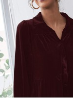 Velvet High Waist Shirt Smock Dress