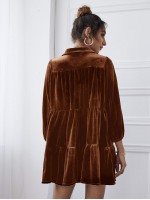 Velvet High Waist Shirt Smock Dress