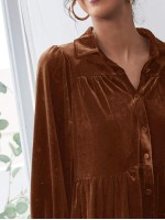 Velvet High Waist Shirt Smock Dress