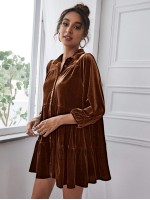 Velvet High Waist Shirt Smock Dress