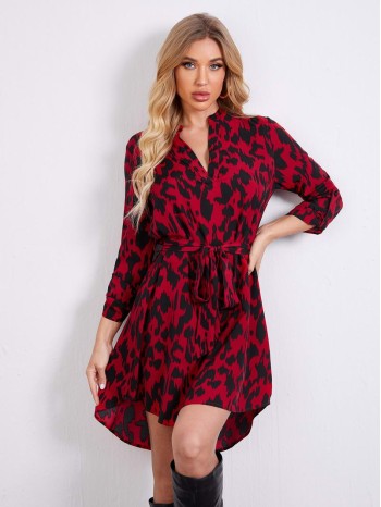 All Over Print Belted Dress