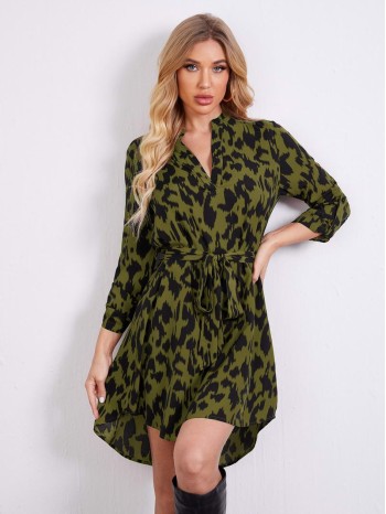 All Over Print Belted Dress