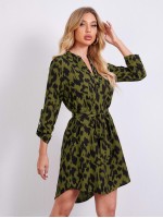 All Over Print Belted Dress