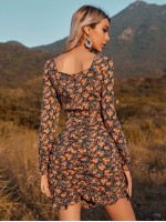 Allover Floral Print Square Neck Dress