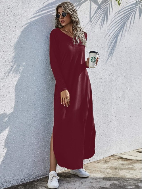 V-neck Slit Hem Tee Dress