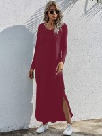 V-neck Slit Hem Tee Dress