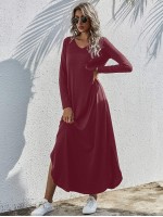 V-neck Slit Hem Tee Dress