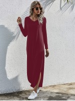 V-neck Slit Hem Tee Dress