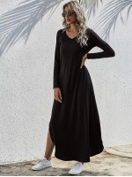 V-neck Slit Hem Tee Dress