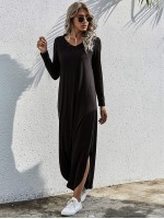 V-neck Slit Hem Tee Dress