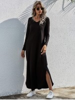 V-neck Slit Hem Tee Dress