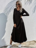 V-neck Slit Hem Tee Dress