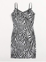 Zebra Stripe Lace Trim Cami Bodycon Dress