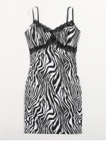 Zebra Stripe Lace Trim Cami Bodycon Dress