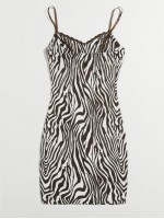 Zebra Stripe Lace Trim Cami Bodycon Dress