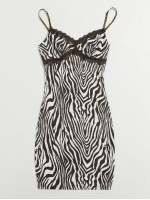 Zebra Stripe Lace Trim Cami Bodycon Dress