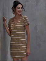 V-neck Laddering Cutout Back Striped Dress