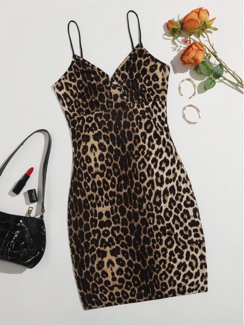 Wrap Detail Leopard Cami Bodycon Dress