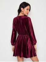 Velvet Plunging Batwing Sleeve Dress