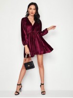 Velvet Plunging Batwing Sleeve Dress