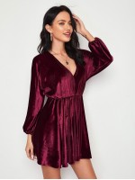 Velvet Plunging Batwing Sleeve Dress