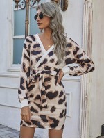 Wrap Belted Leopard Dress