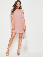 3D Appliques Sheer Mesh Sleeve Dress