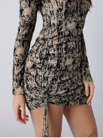 All Over Print Drawstring Side Bodycon Dress