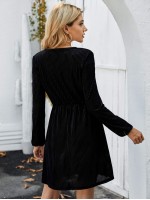 V-neck Velvet A-line Dress Without Belted