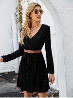 V-neck Velvet A-line Dress Without Belted