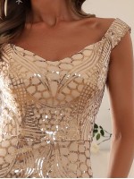 Zip Back Mermaid Hem Bardot Sequin Prom Dress