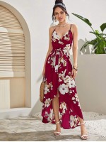 Wrap Belted High Low Floral Cami Dress