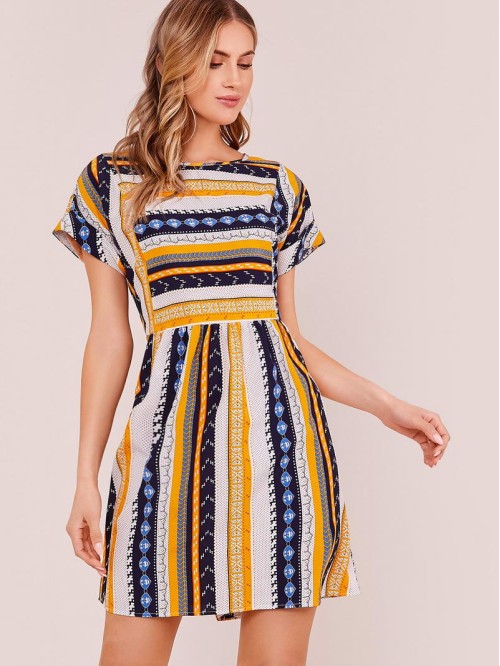 Batwing Sleeve Tribal Print Dress