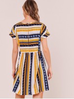 Batwing Sleeve Tribal Print Dress