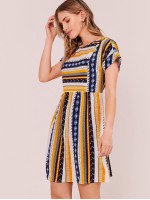 Batwing Sleeve Tribal Print Dress