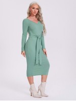 V-Neck Tie Waist Dress