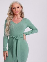 V-Neck Tie Waist Dress