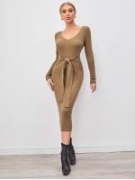 V-Neck Tie Waist Dress