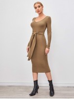 V-Neck Tie Waist Dress