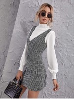 Zip Up Sleeveless Tweed Dress