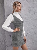 Zip Up Sleeveless Tweed Dress