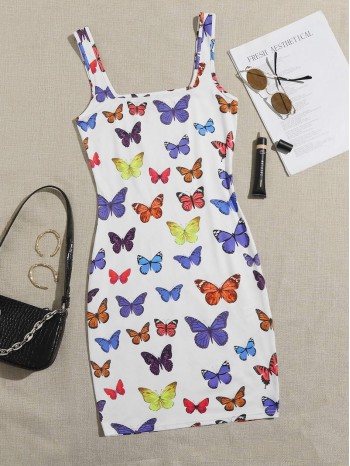 Allover Butterfly Print Bodycon Dress