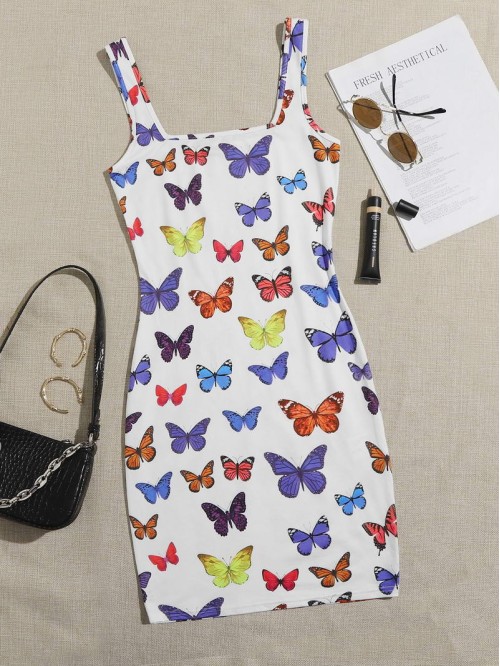 Allover Butterfly Print Bodycon Dress