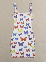 Allover Butterfly Print Bodycon Dress