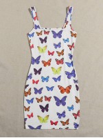 Allover Butterfly Print Bodycon Dress