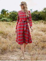 Zip Back Belted Tartan Dress