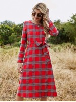 Zip Back Belted Tartan Dress