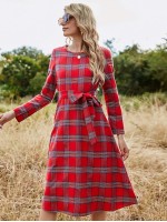 Zip Back Belted Tartan Dress